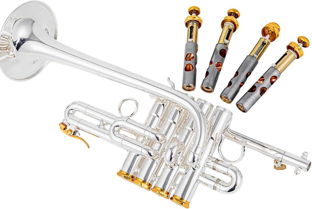 piccolo trumpet cp-901s bb/a tuning 4 valve silver plated with case silver plated piccolo trumpet for intermediate and high school musicians with stainless steel valves
