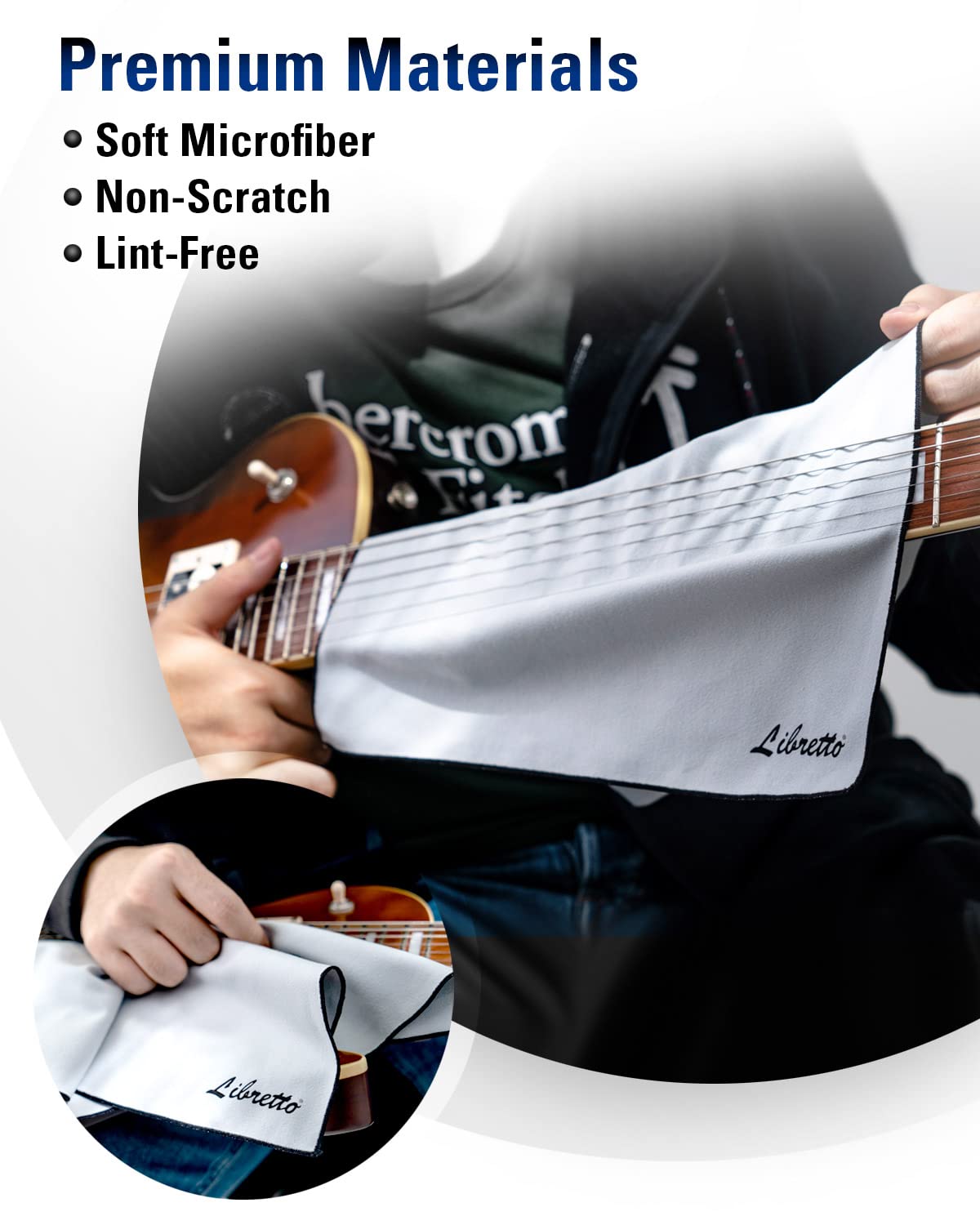 Libretto Microfiber Polish Cloth, 3 Useful Sizes in 1 Pack, Violin and Cello Cleaning & Polishing Products, Blue, Lint-Free, Super Soft, Gift, for Piano, Guitar, Ukulele, Trumpet, Saxophone, Laptop