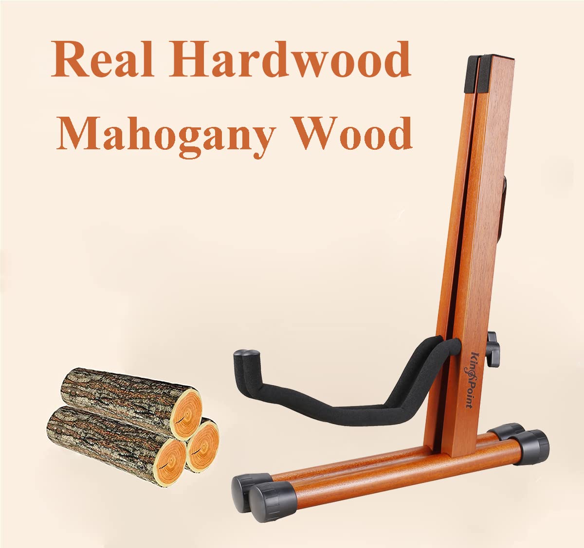 KingPoint Guitar Stand, Guitar Floor Stand, Acoustic Electric Wooden A Frame Folding Guitar Holder Adjustable for Bass, Cello, Mandolin, Banjo, Ukulele (Acacia)
