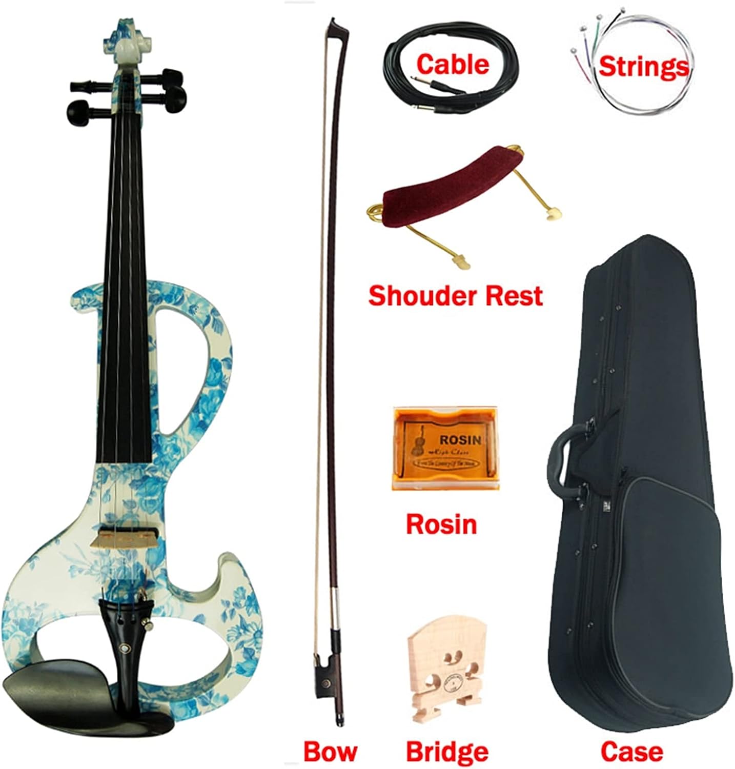 Violin Electric Art Violin Colorful Flowers Painted Solid Wood Silent Violin 4/4 Ebony Parts W/Case Bow Cable Cello Kit