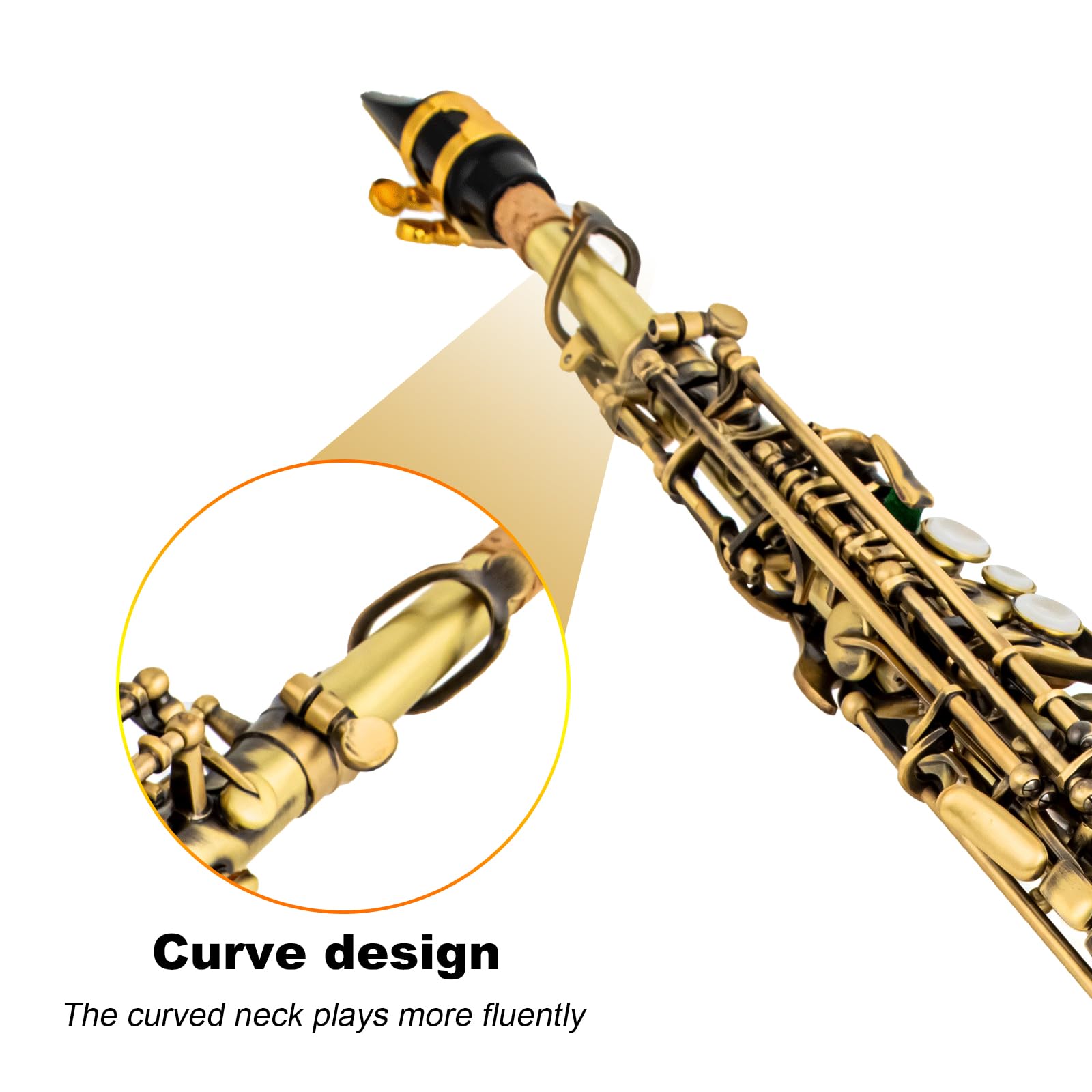 Bb Soprano Saxophone Straight Gold Laquer Sax Instruments for Beginners Students Intermediate Players with Carrying Case,White Gloves.Cleaning kit.neck Strap.Mouthpiece (Gold body nickel bond)