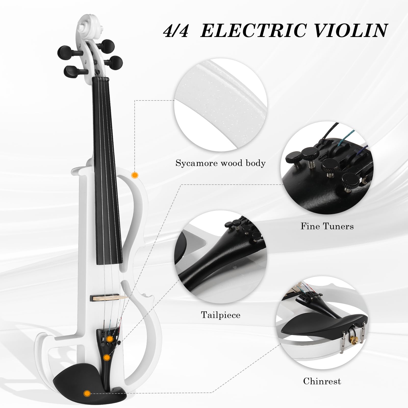 Ktaxon Full Size Electric Violin, 4/4 Acoustic Silent Electric Violin for Beginner Adults Teens with Ebony Fittings, Case, Bow, Headphone, Rosin and Extra String (Black)