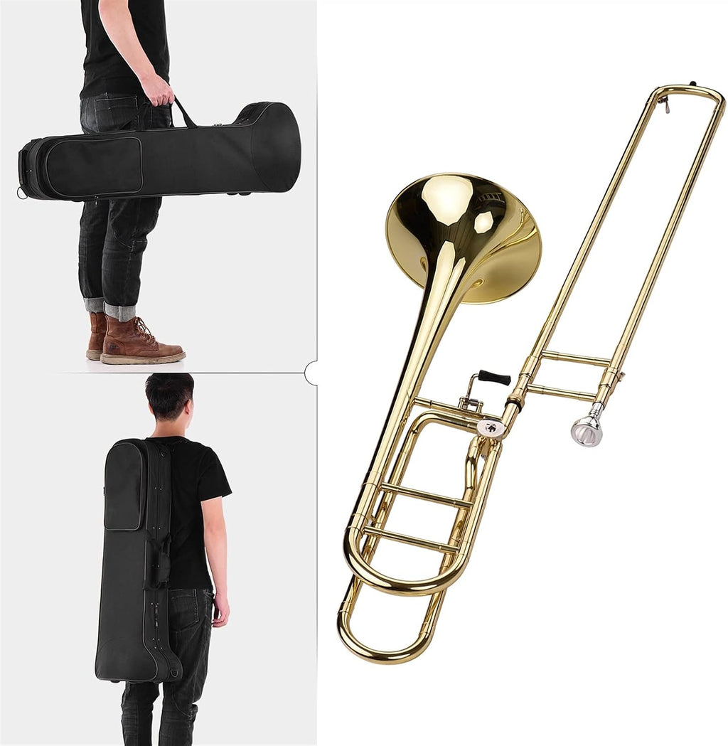 Trumpets Beginner Upgraded Intermediate Bb Flat Tenor Slide Trombone with F Trigger Including Mouthpiece Carry Case Gloves Cleaning Cloth Trumpet Set