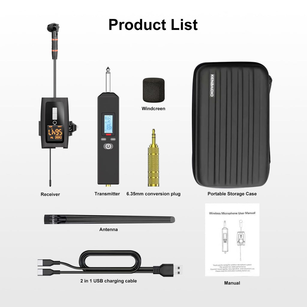 UHF Wireless Violin Cello Microphone System Violin Pickup Clip-on Instrument Microphones with Transmitter and Receiver for Musicians, Teachers, Stage Performances, Active PA Systems, 196ft Range
