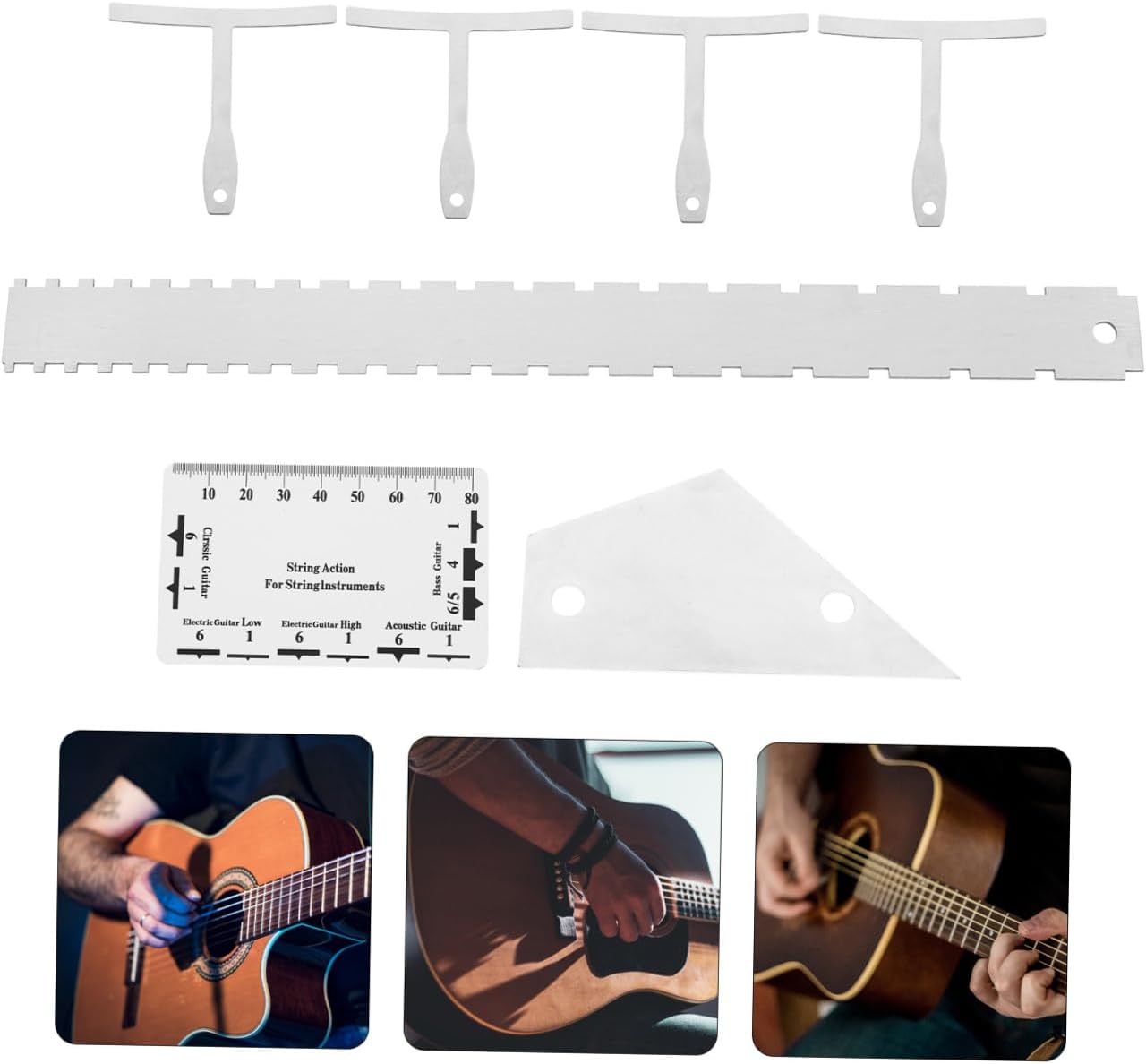 SECFOU 12pcs Guitar Radius Gauge String Action Gauge Ruler Fret Rocker Luthier Tools Kit Complete Set for Acoustic Electric Guitars