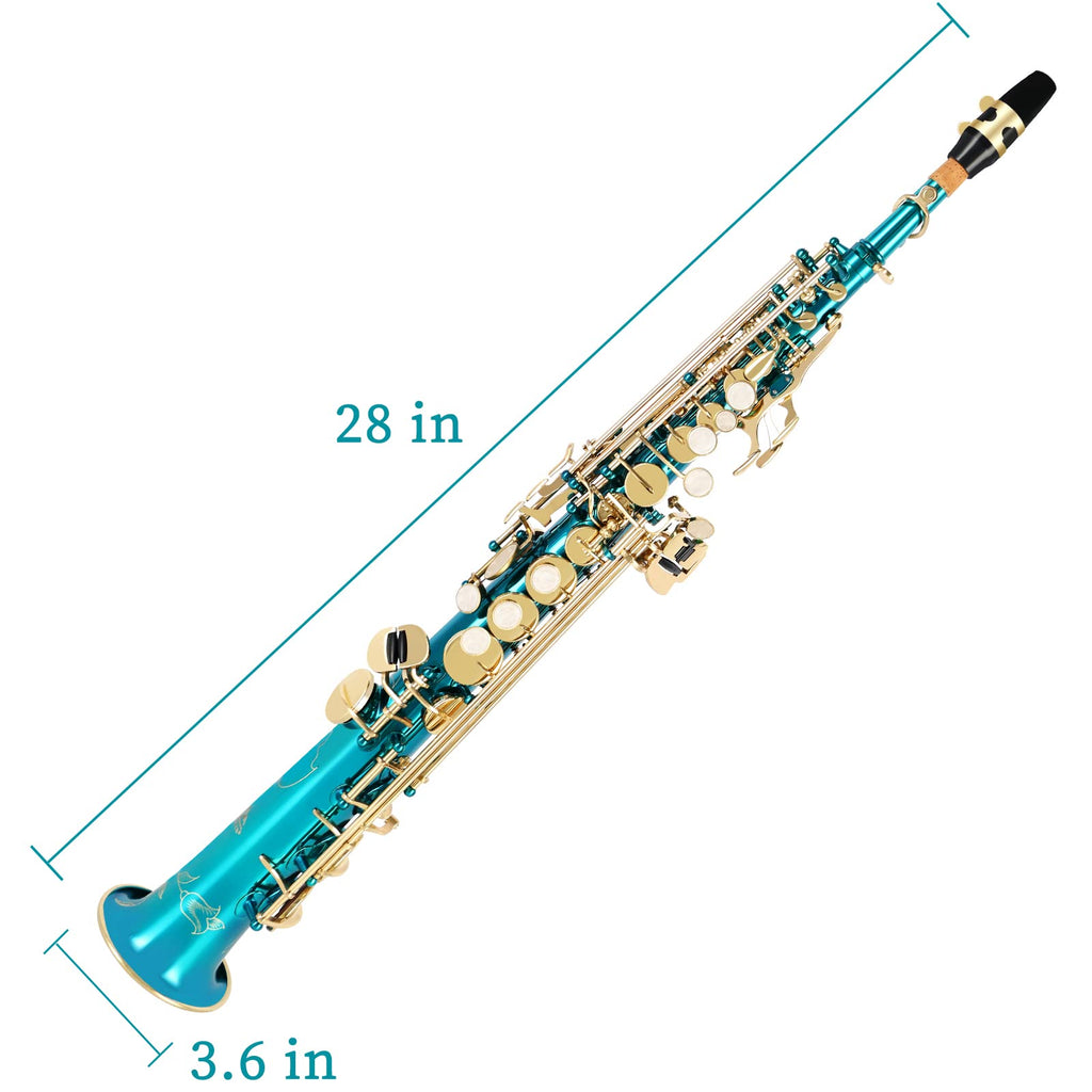 EASTROCK Soprano Saxophone Curved Bb Flat Black Sax Instruments for Beginners Intermediate Players with Carrying Case,Mouthpiece,Pads,Reed,Cleaning kit,neck Strap,White Gloves
