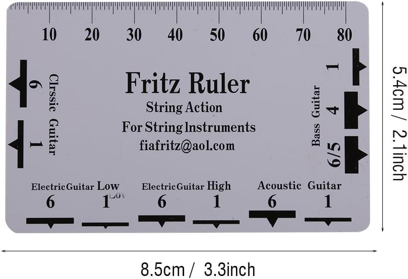 Alomejor Guitar String Action Gauge, Plastic, Double Sided Ruler, White, 3.3 x 2.1 Inch, for String Instruments, 2 Pieces