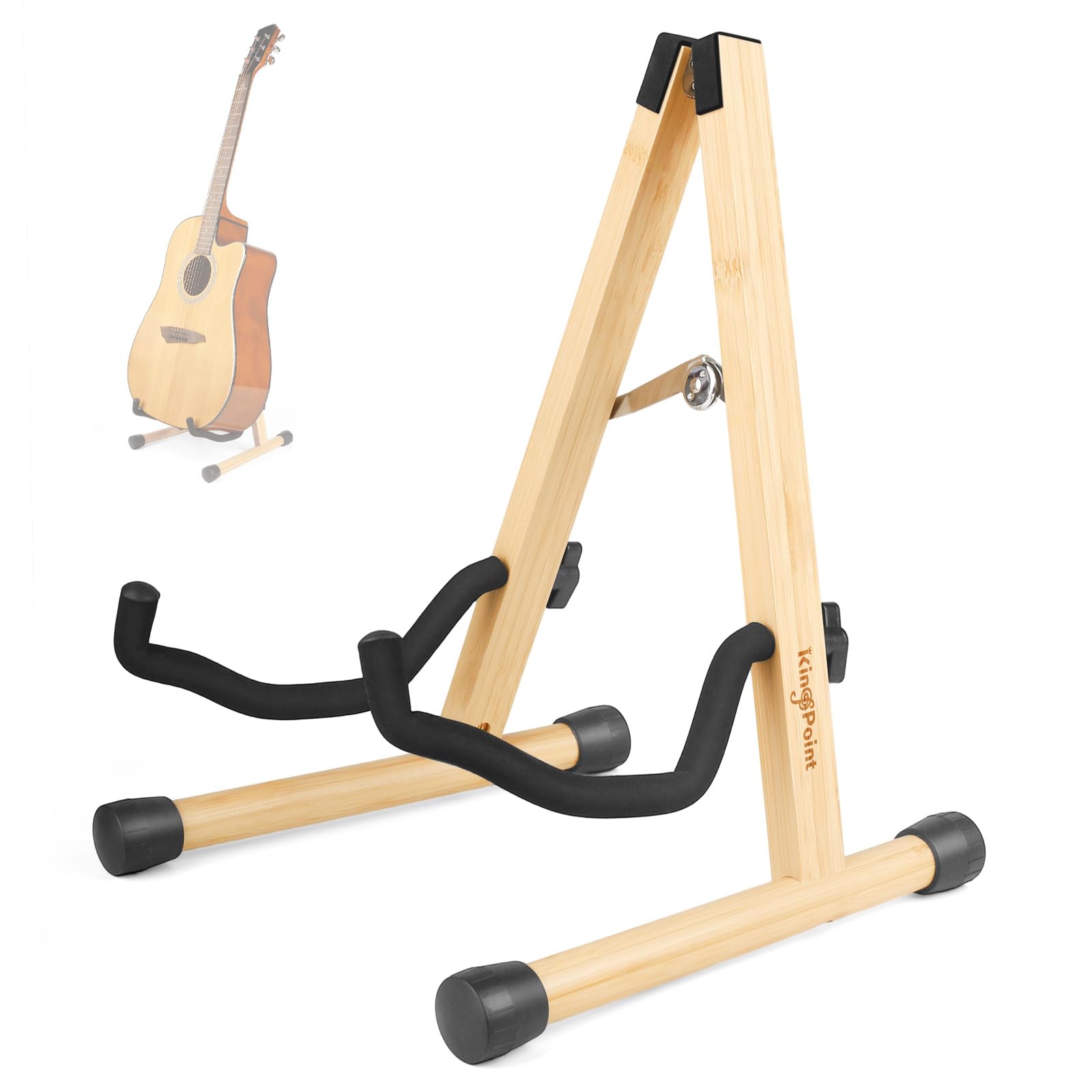 KingPoint Guitar Stand, Guitar Floor Stand, Acoustic Electric Wooden A Frame Folding Guitar Holder Adjustable for Bass, Cello, Mandolin, Banjo, Ukulele (Acacia)