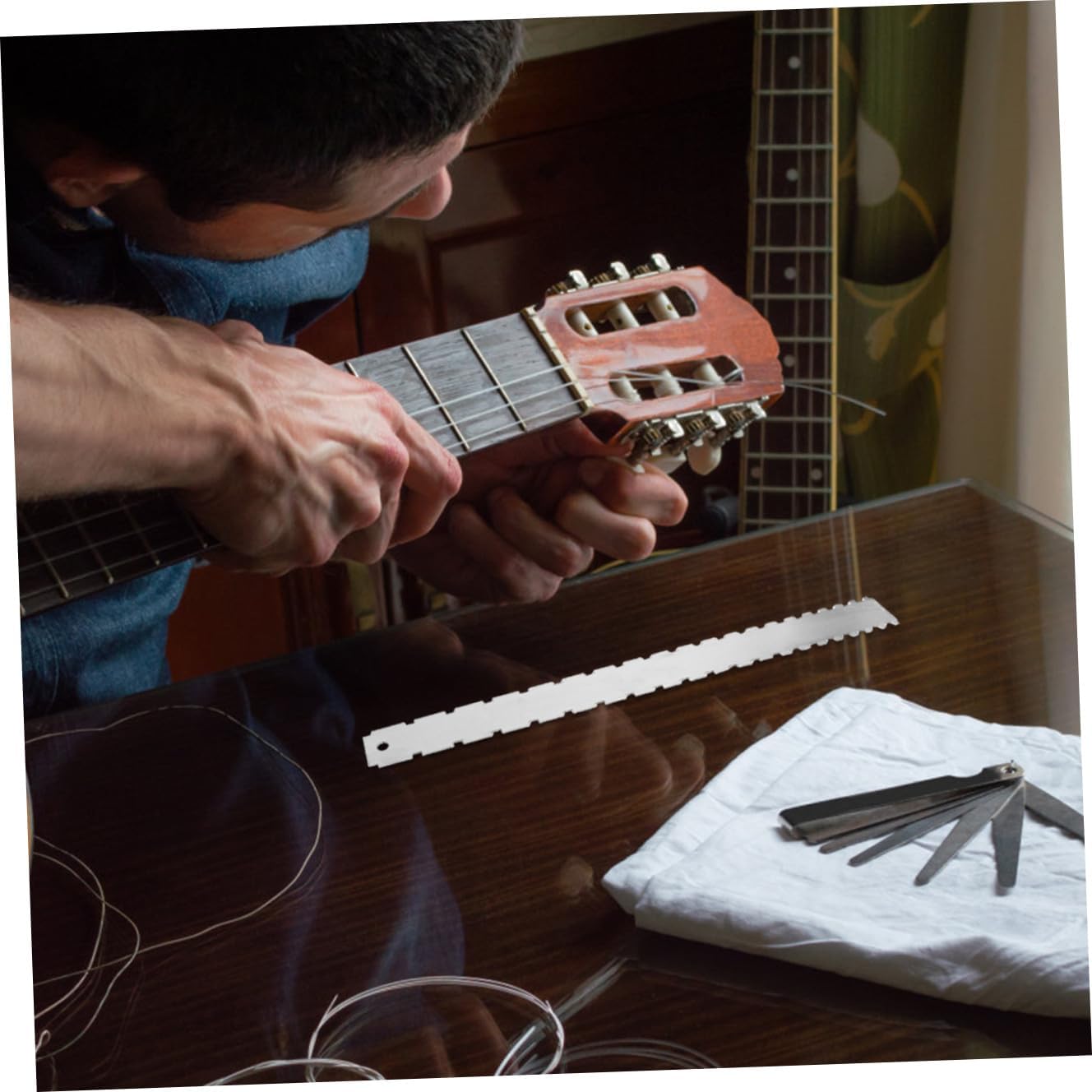 YARNOW 1 Set Luthier Tools Guitar Neck Notched Straight Edge Radius Gauge String Action Gauge Ruler Fret Rocker Instrument Accessories For Bass Setup Tool