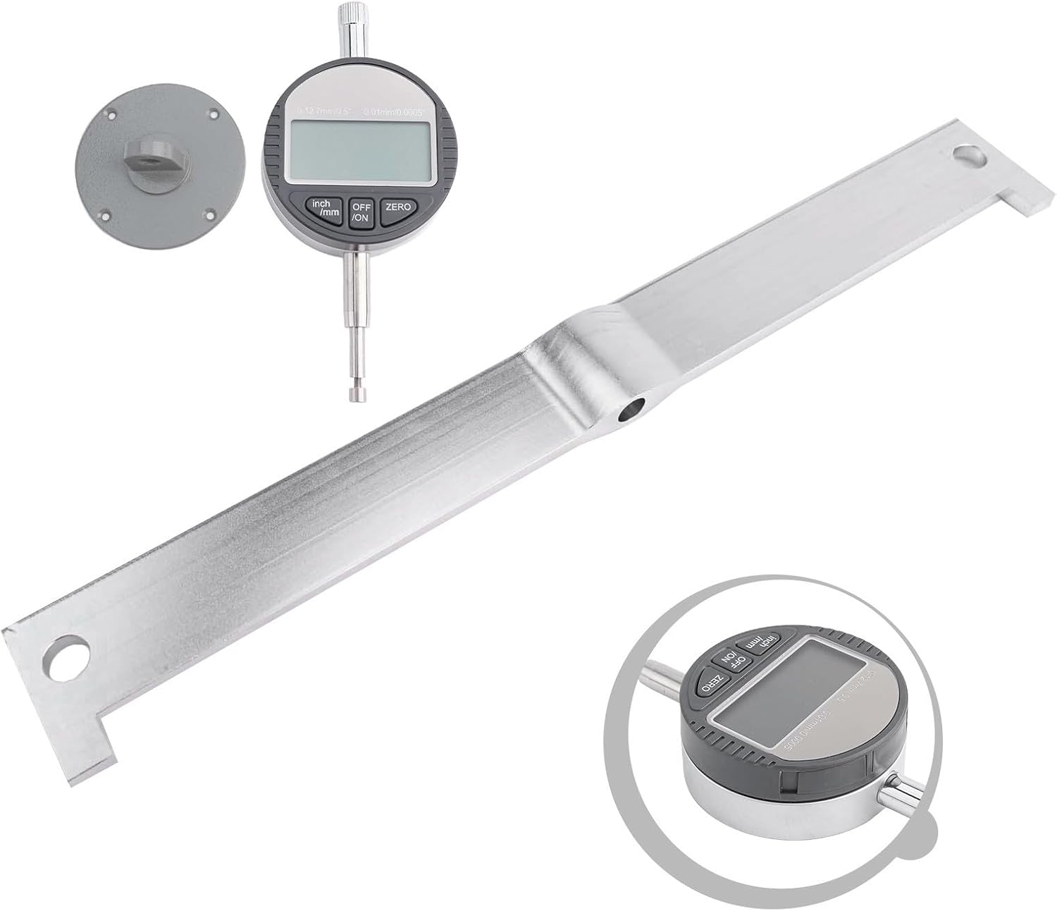 Digital Fretboard Radius Gauge and Guitar Neck Leveling Tool for Luthier Setup and Repair, Electric and Bass Guitar Action Ruler, String Instrument Calibration Kit, Silver Metal