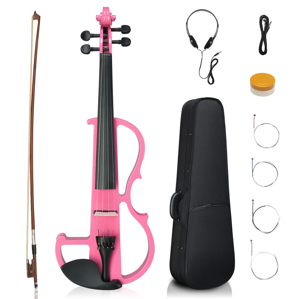 Ktaxon Full Size Electric Violin, 4/4 Acoustic Silent Electric Violin for Beginner Adults Teens with Ebony Fittings, Case, Bow, Headphone, Rosin and Extra String (Black)