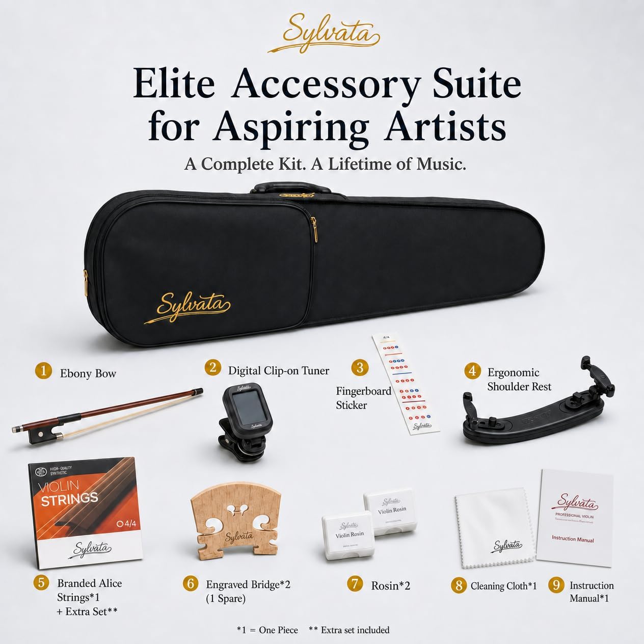 4/4 Full Size Violin Starter Kit, Acoustic Fiddle for Beginners & Students, Tiger-Striped Violin 4/4 Full Size with Ebony Fittings, Includes Alice Bow, 2 Bridges, Tuner, and Case