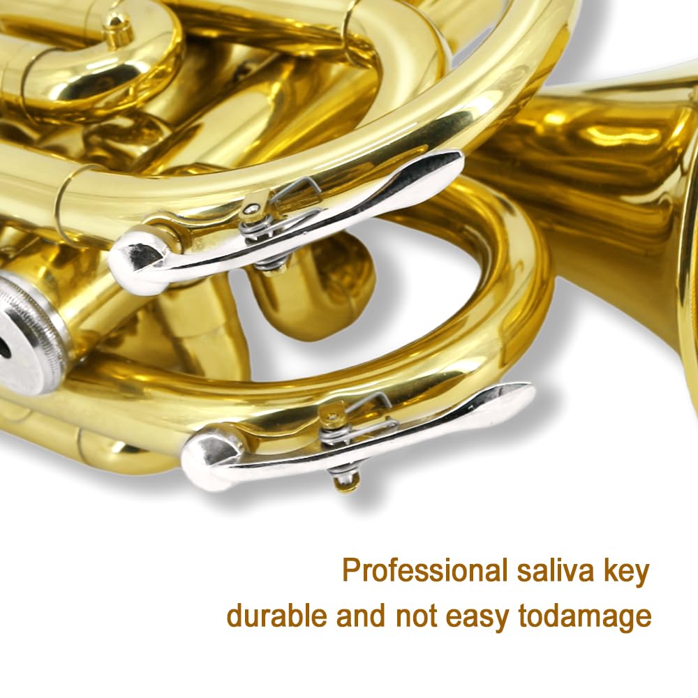 Bb Pocket Trumpet - Brass Pocket Trumpet B Flat Nickel Plated, 7C Mouthpiece, Complete Beginner Kit - Includes Hard Carrying Case, Cleaning Kit, Gloves, golden