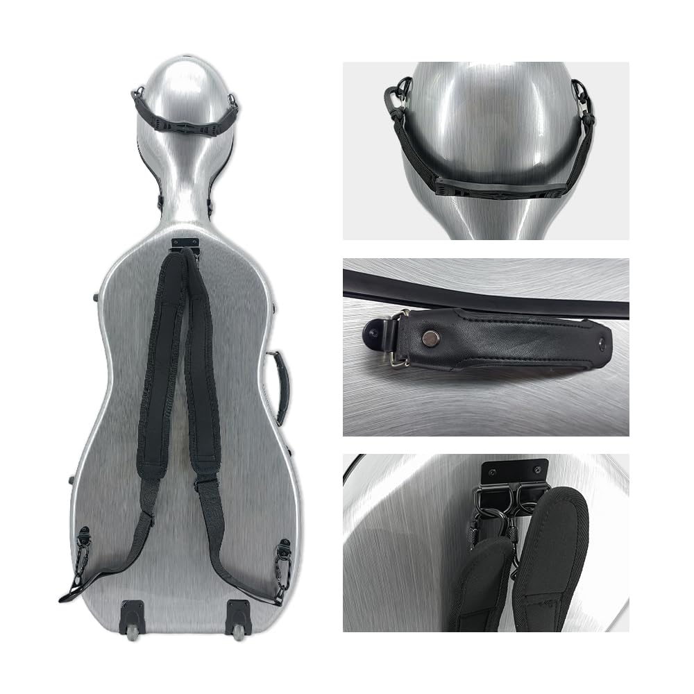 Cello Case 1/2 size With Wheels Carbon Fiber Lightweight Durable Hard Shell Travel Case,Waterproof with Carry Straps Gift for Birthday/Christmas (white)