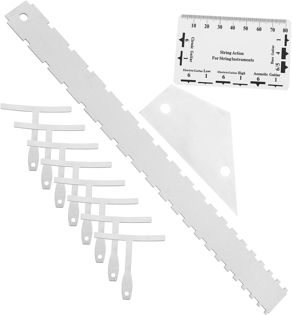 Generic 12pcs Guitar Luthier Tool Kit String Action Ruler Notched Radius Gauge Fret Rocker Height Measuring Tools for Electric Guitars Basses Compact Portable Design