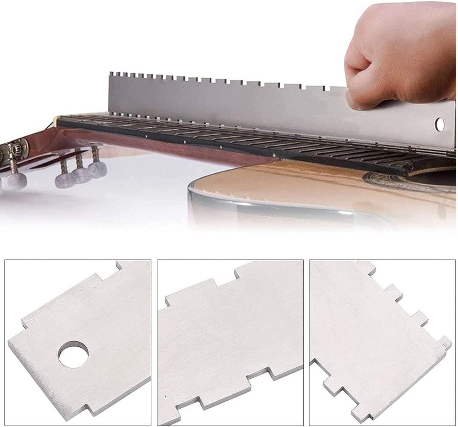 Luthiers Tool Kit Guitar Neck Notched Straight Edge String Action Gauge Ruler String Height Gauge Fret Rocker Set Up Tool for Guitar Fretboard and Frets Set of 3
