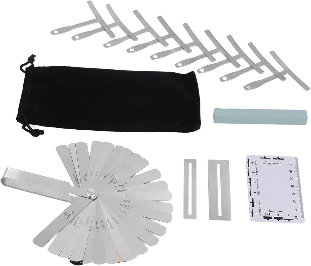 Jiawu Versatile Guitar Luthier Tool Set Efficient 32 Blade Feeler Gauge String Action Ruler for Accurate Measurements Stainless Steel Includes 9 Sizes
