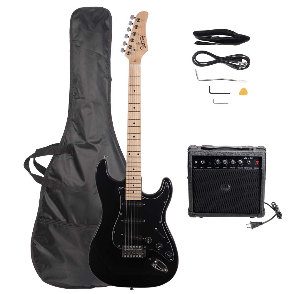 GLARRY Full Size Electric Guitar for Music Lover Beginner with 20W Amp and Accessories Pack Guitar Bag (GREEN, Left Handed 39")