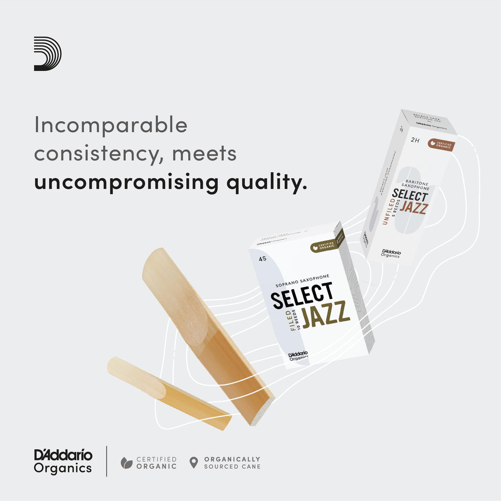 D'Addario Organic Select Jazz Unfiled Alto Saxophone Reeds - Sax Reeds - Individually Sealed - 4 Soft, 10 Pack