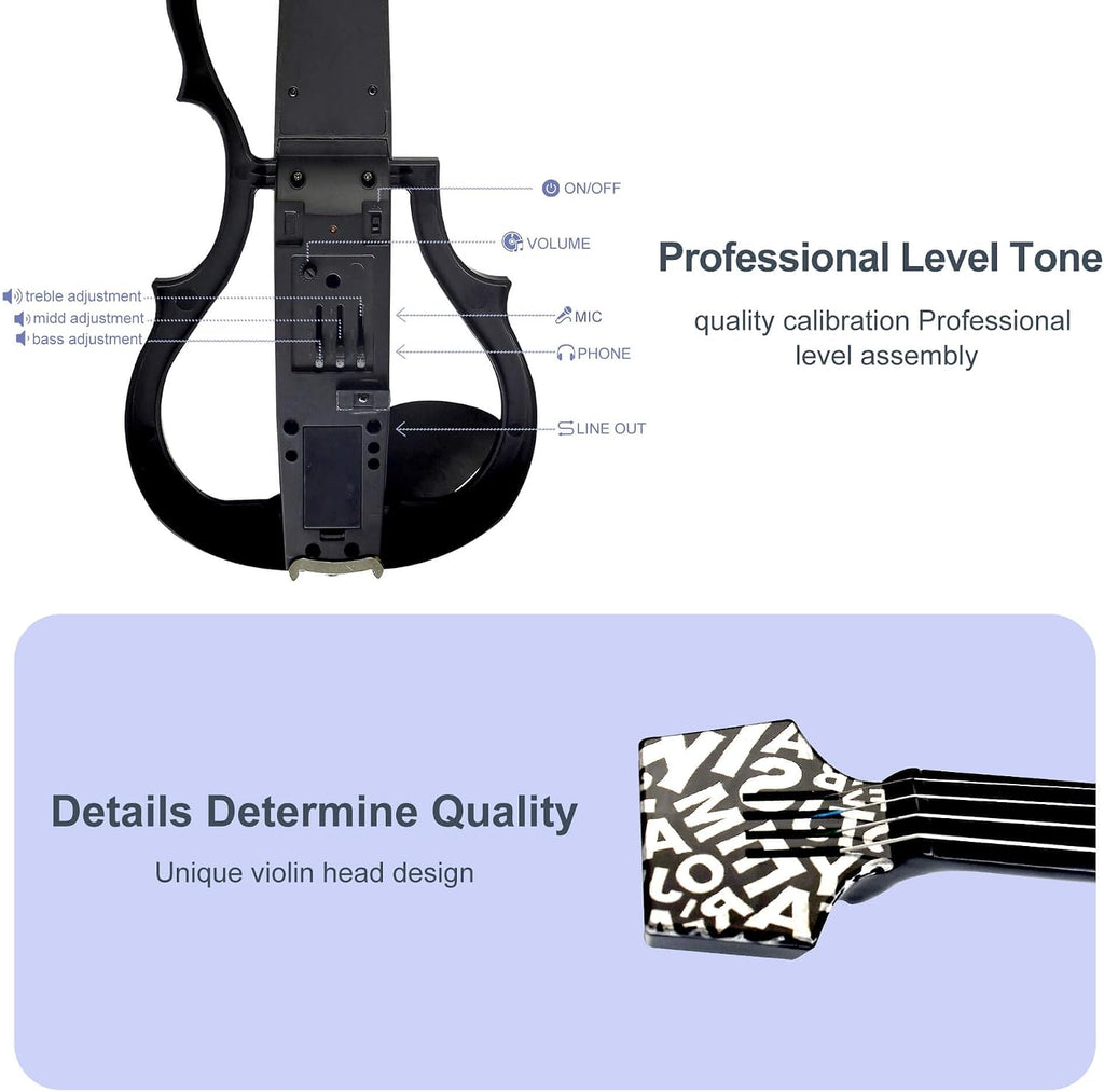 Premium Carbon Fiber Electric Violin Full Size 4/4,Professional Silent Electric Violin for Adults,Teens,Electric Fiddle with Pro Pick up-ZNDS-2304