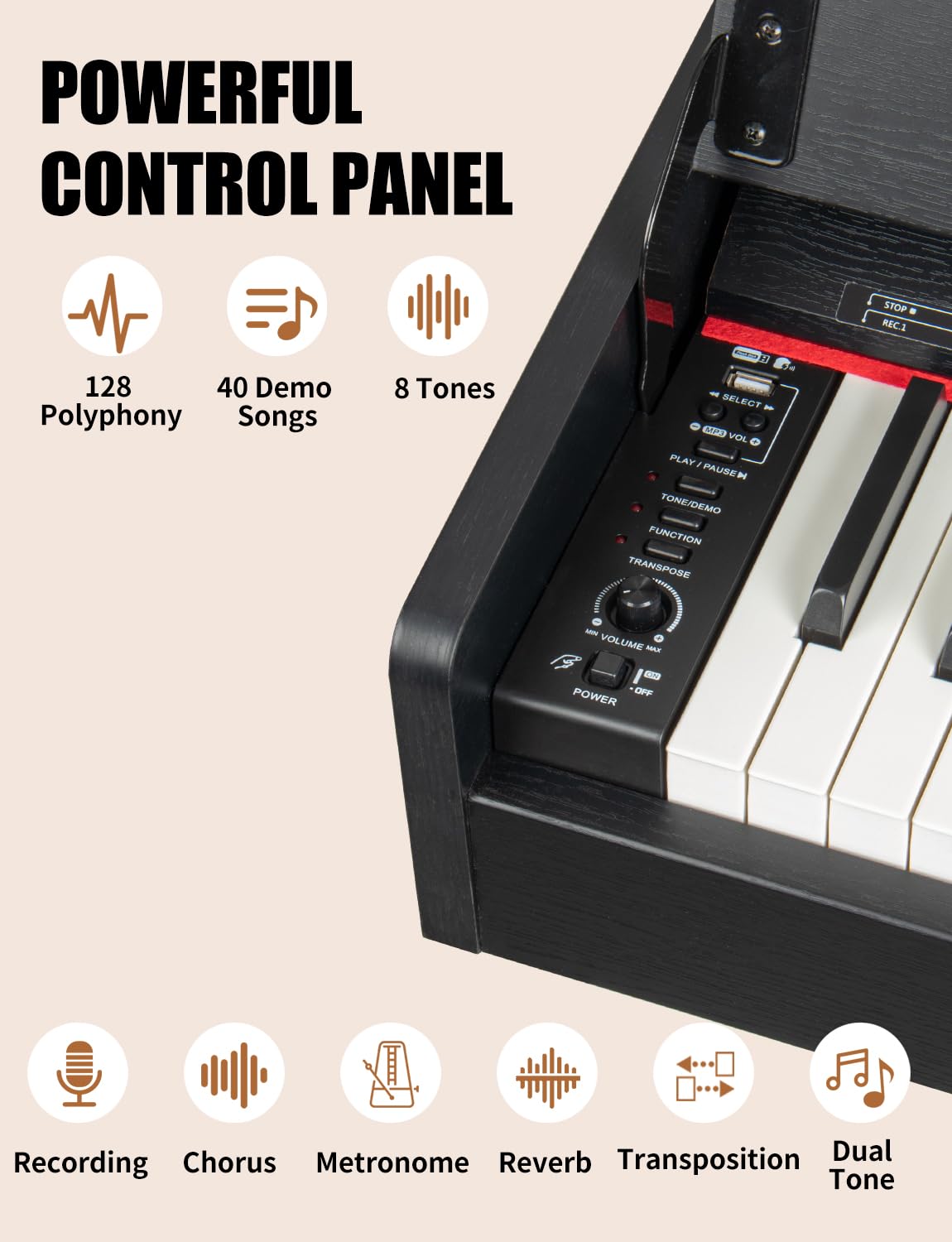 UISCOM 88 Key Weighted Digital Piano - Wooden Desk Electric Piano Transforms Between Desk and Vanity - Progressive Hammer-Action Keyboard, Perfect for Beginners with MIDI Functionality