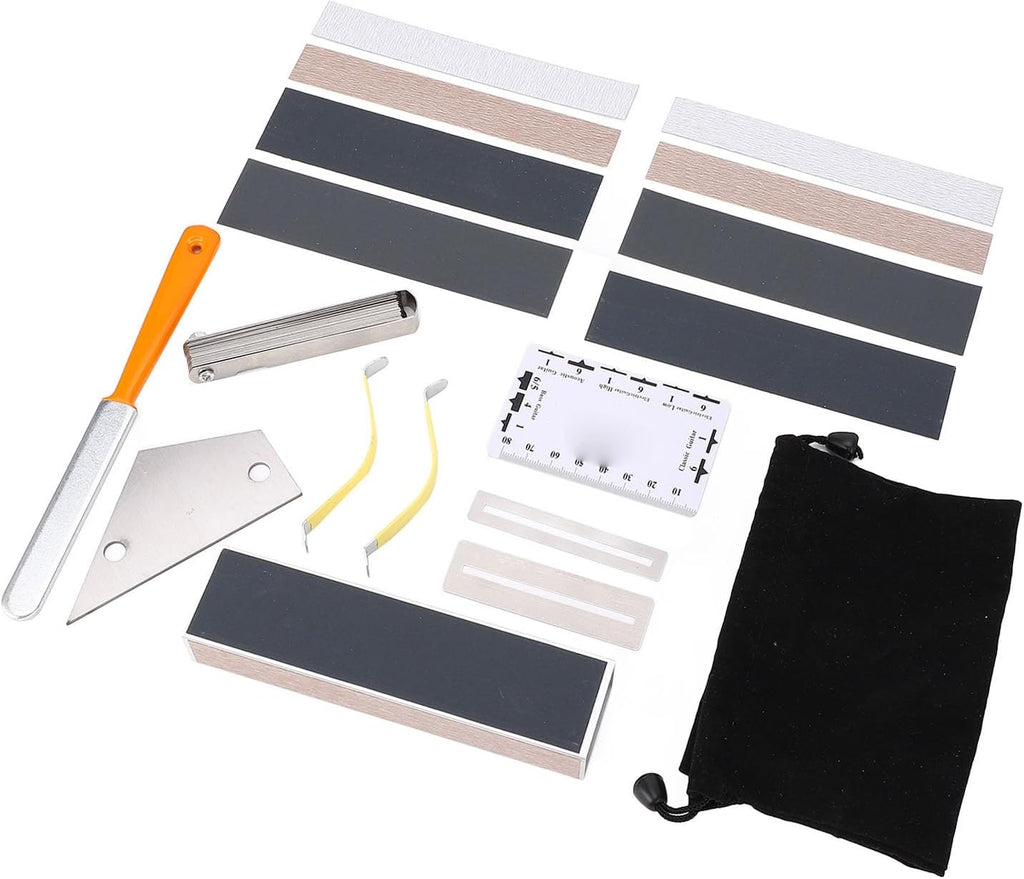 18PCS Guitar Luthier Tool Set, Guitar Maintenance Kit with Aluminum Fret File, String Height Ruler & Sandpaper Strips, for Electric Guitar, Bass, Ukulele, Banjo and
