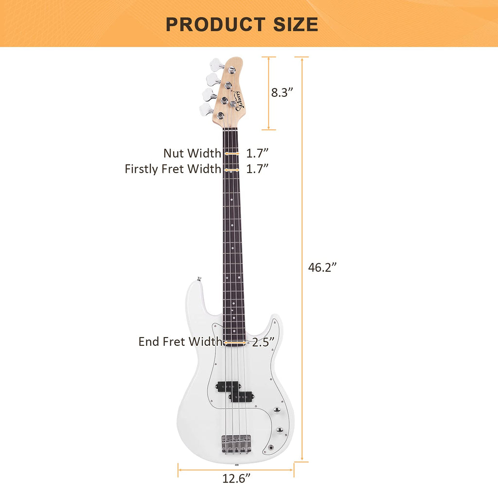 GLARRY Full Size Electric Bass Guitar Beginner Kit 4 String Exquisite Basswood Bass with 20W AMP, Cable, Strap, Bag and Accessories (Black, 39"Right Handed)