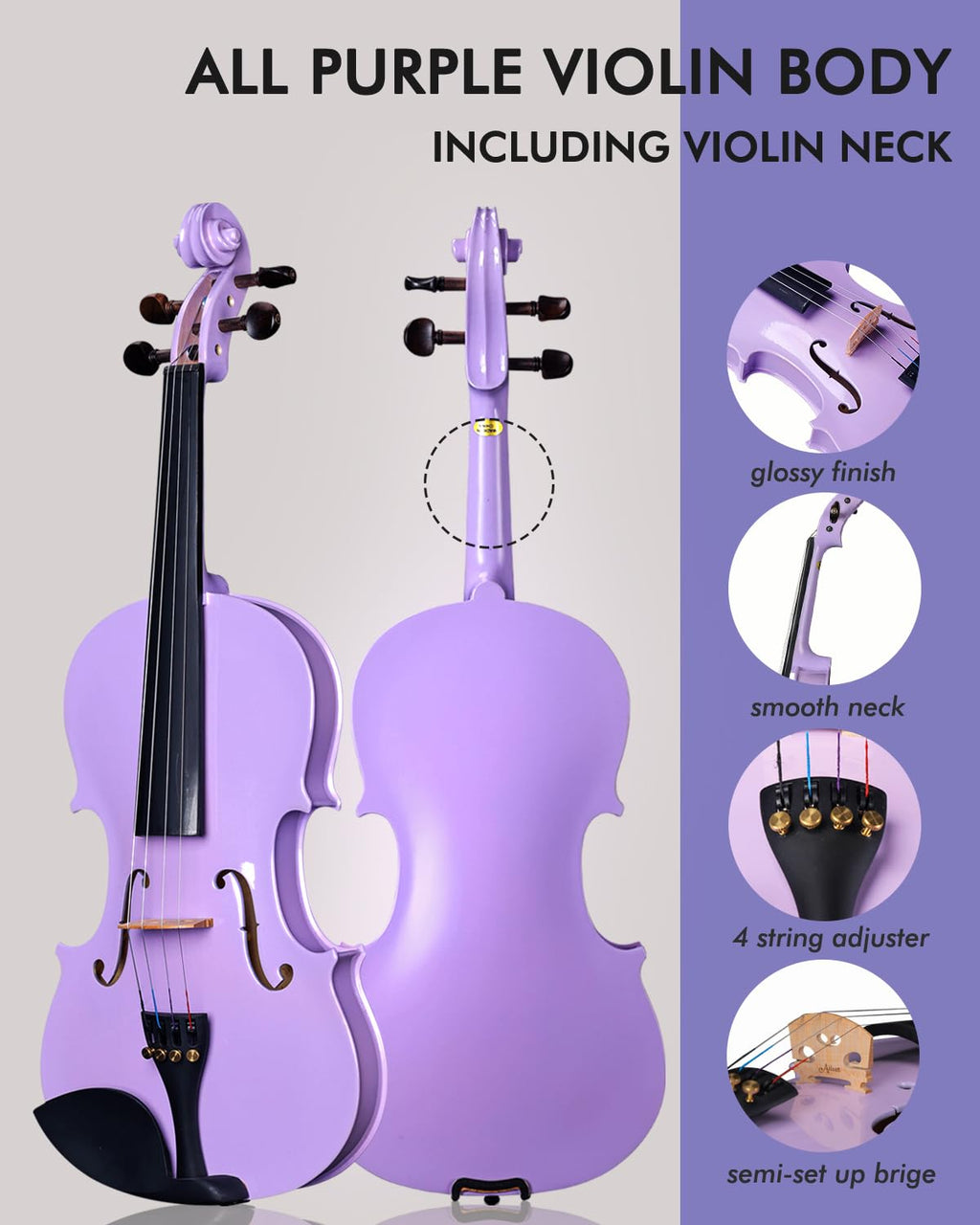 Aileen Violin 4/4 Full Size for Adults Beginners, Black Fiddle Starter Kit for Students Age 12+, including Music Stand, Unique New Fingerboard Sticker, Mute