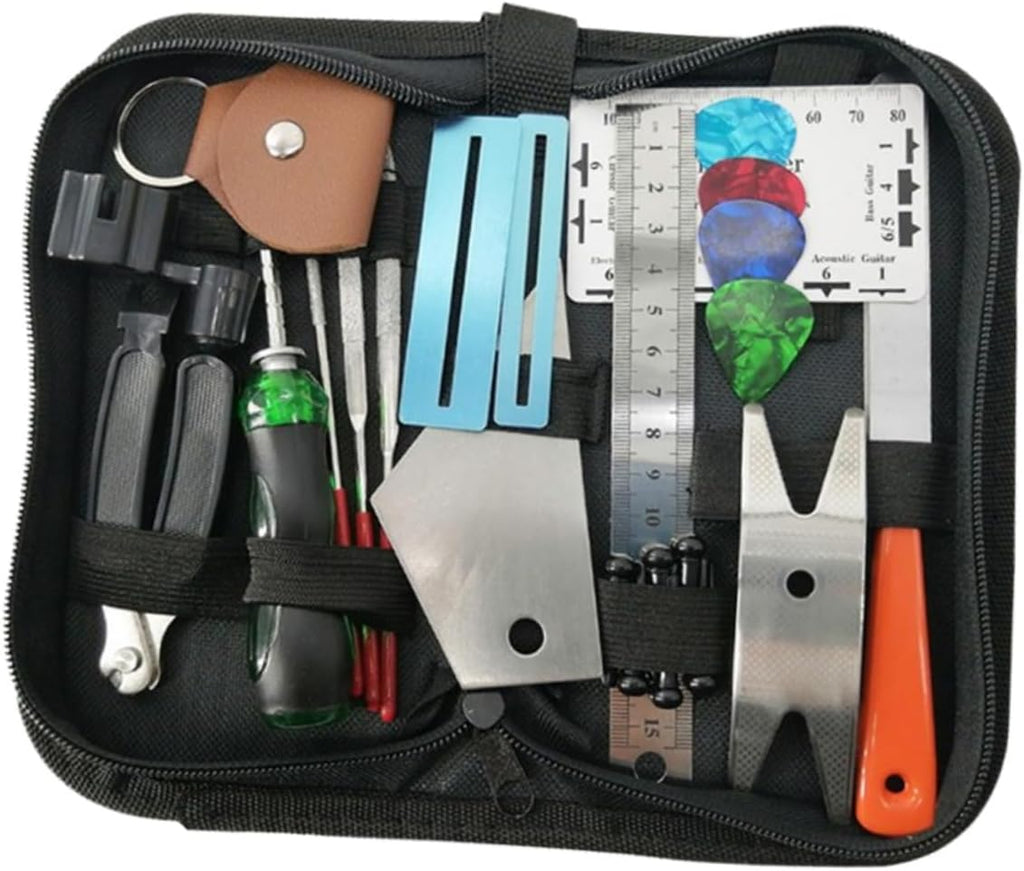 Guitar Maintenance Kit 24pc Guitar Tool Set String Action Ruler Nut Files Fret Files Fret Bevel File Guitar Ruler Guard