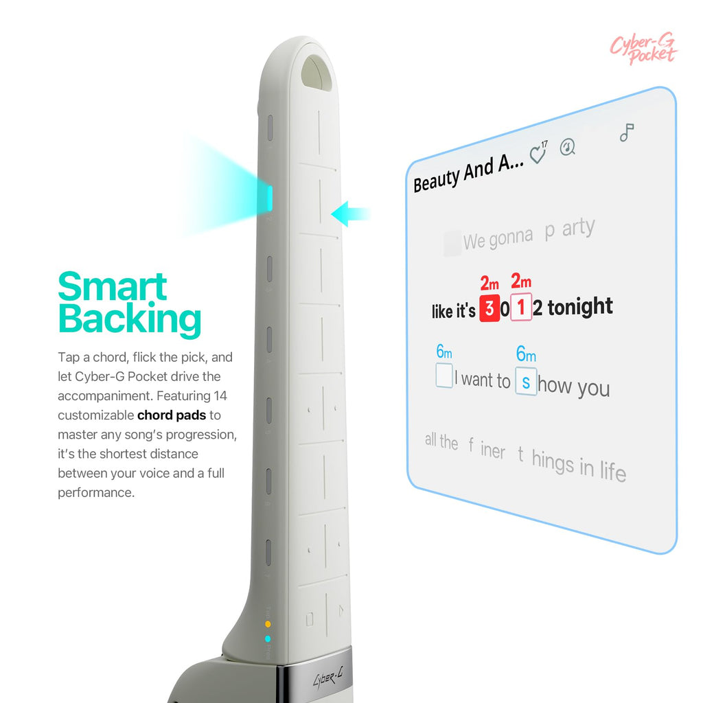 Enya CYBER-G Pocket Guitar, 0.8KG Foldable & Portable Smart Instument,Built-in Speaker & 15 Instrument Tones,Stringless Smart Guitar for Beginners, Adults & Travel,Muisc Gift (White)