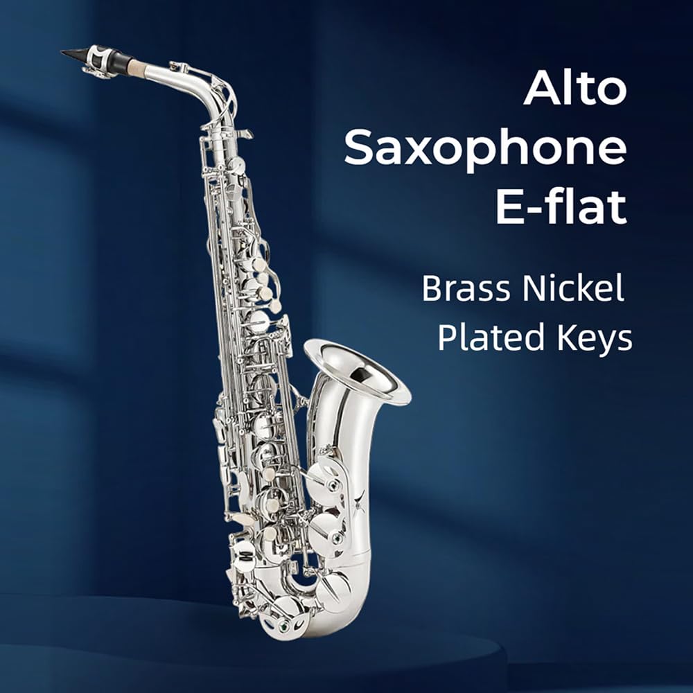Beginner Alto Saxophone, E Flat - Complete Starter Kit with Case & 10 Reeds, for Adults & Students, Easy to Play for School Band & Practice(Gold)
