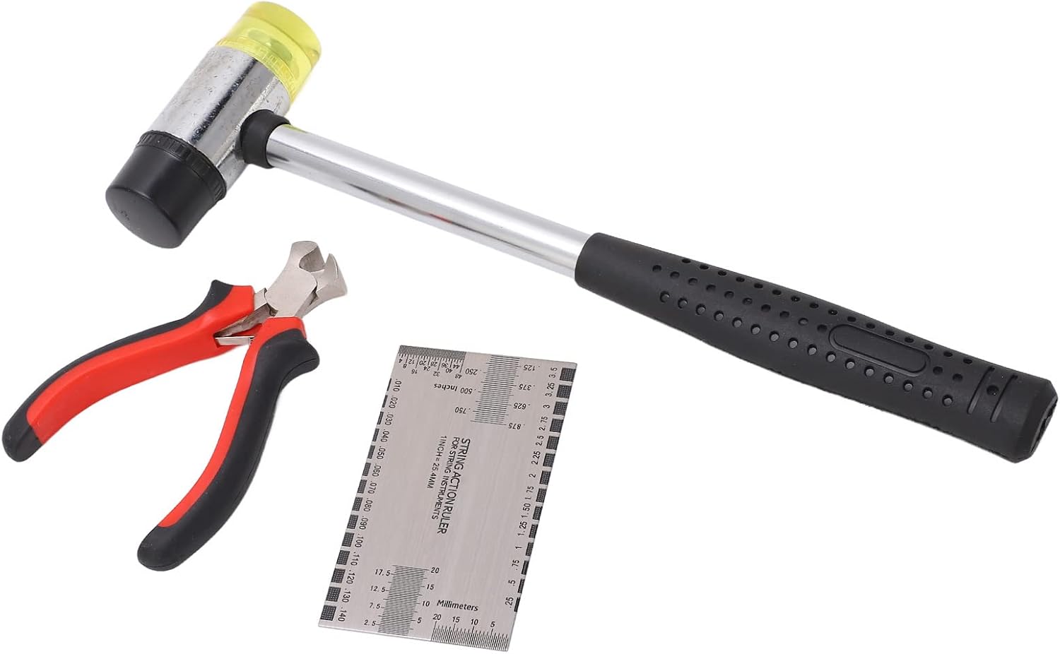 Guitar Hammer Plier String Action Ruler Gauge Set Robust Metal Guitar Repairing Maintenance Tool Kit