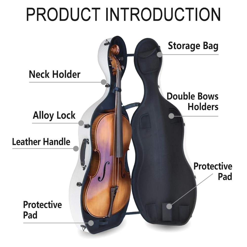 Cello Case 4/4 Carbon Fiber Ultra Lightweight Durable Hard Shell Professional Case with Wheels&Built-in Handles,Travel (pink)