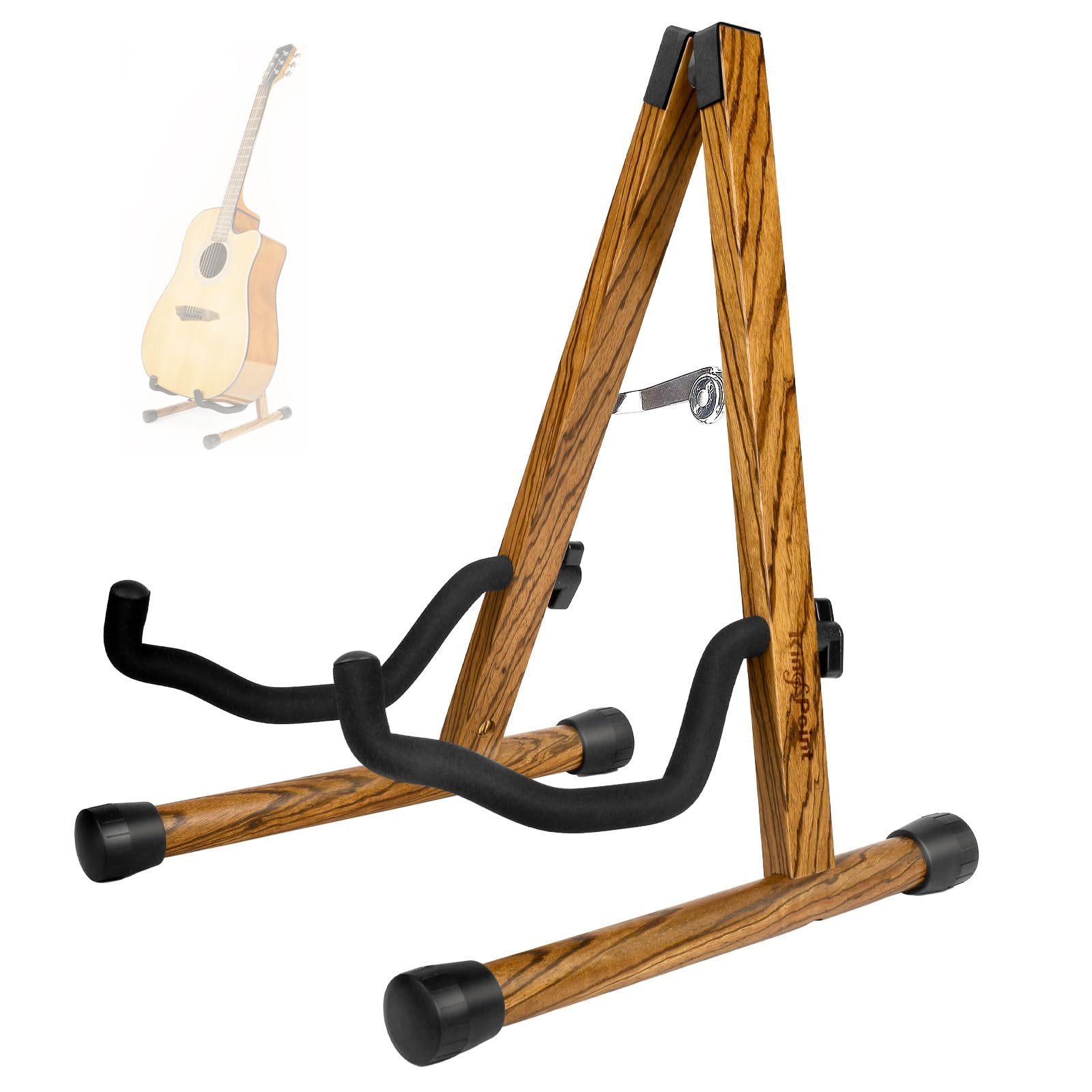 KingPoint Guitar Stand, Guitar Floor Stand, Acoustic Electric Wooden A Frame Folding Guitar Holder Adjustable for Bass, Cello, Mandolin, Banjo, Ukulele (Acacia)