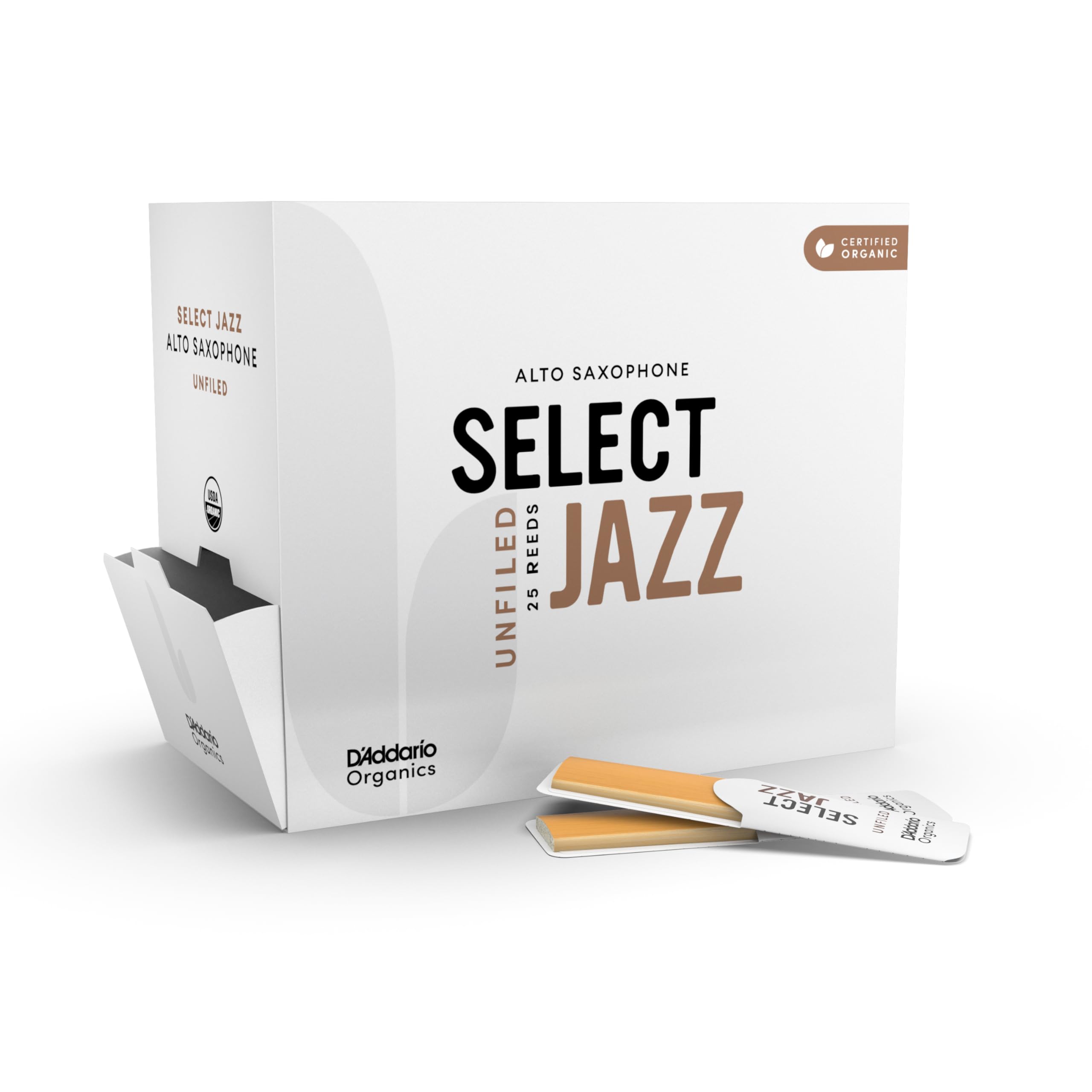 D'Addario Organic Select Jazz Unfiled Alto Saxophone Reeds - Sax Reeds - Individually Sealed - 4 Soft, 10 Pack