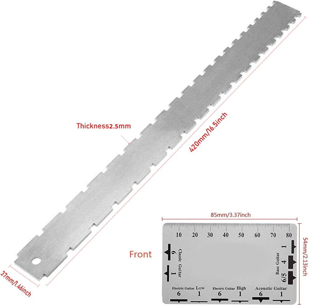 Guitar Ruler Set | Stainless Steel String Action Gauge & Neck Notched Straight Guide | High Accuracy Measurement Tool for Electric/Acoustic Guitars