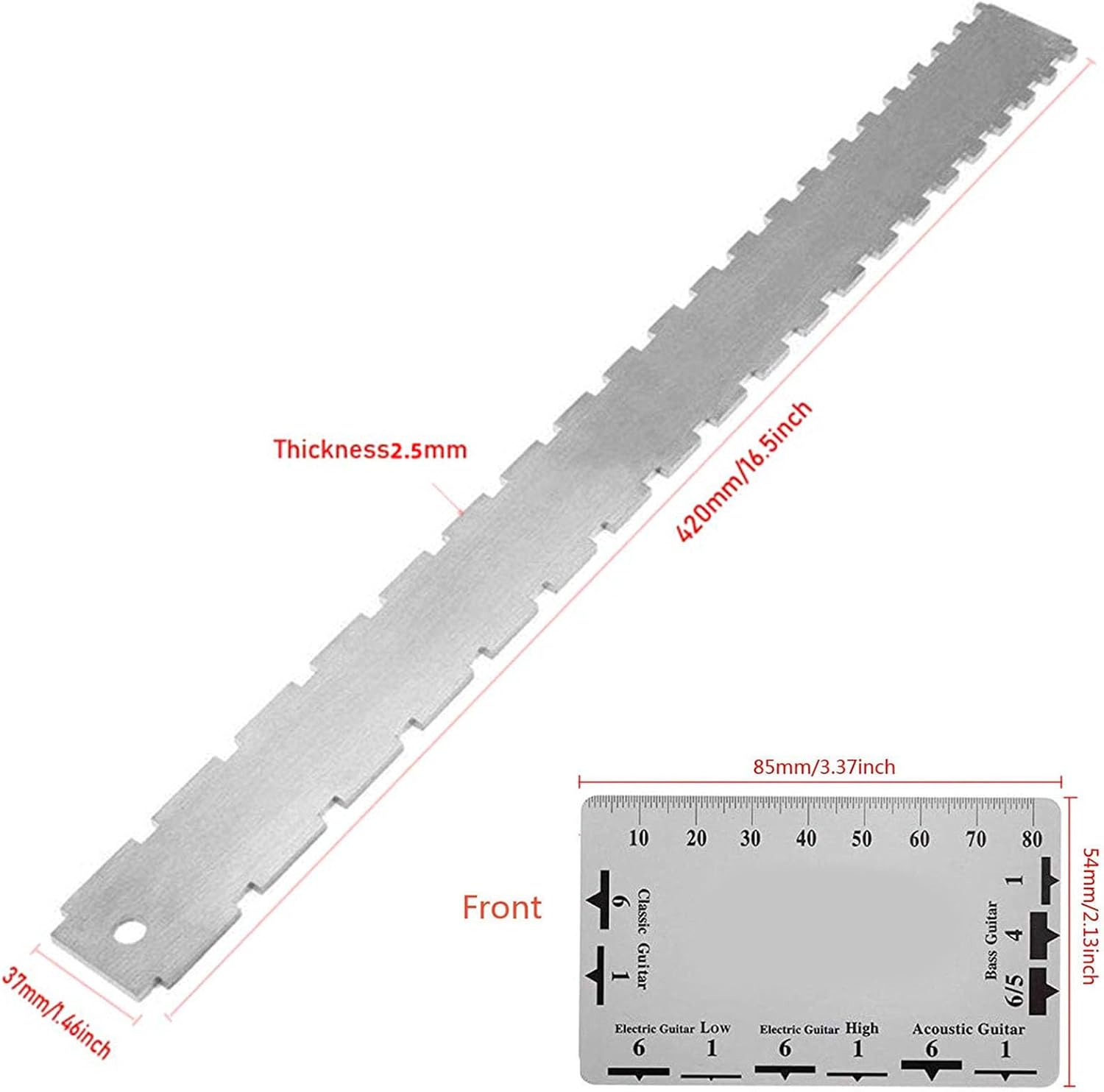 Guitar Ruler Set | Stainless Steel String Action Gauge & Neck Notched Straight Guide | High Accuracy Measurement Tool for Electric/Acoustic Guitars