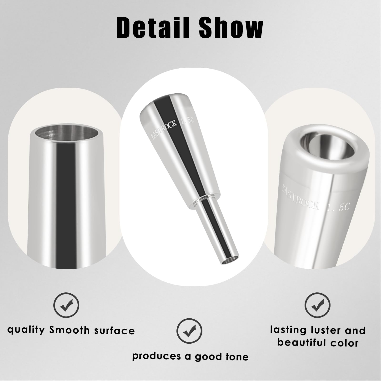 EASTROCK Trumpet Mouthpiece1.5C Trumpet Mouthpiece Brass Bullet Shape Instrument Accessories Silver