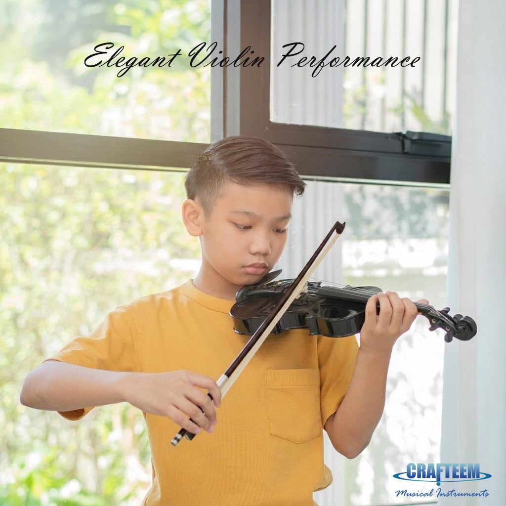 Crafteem Spruce and Maple Solid Wood Violin Outfit for Beginner Kids & Adults -Craft Your Perfect Sound and Begin Your Musical Journey with Confidence. (Glossy Antique, 1/2)