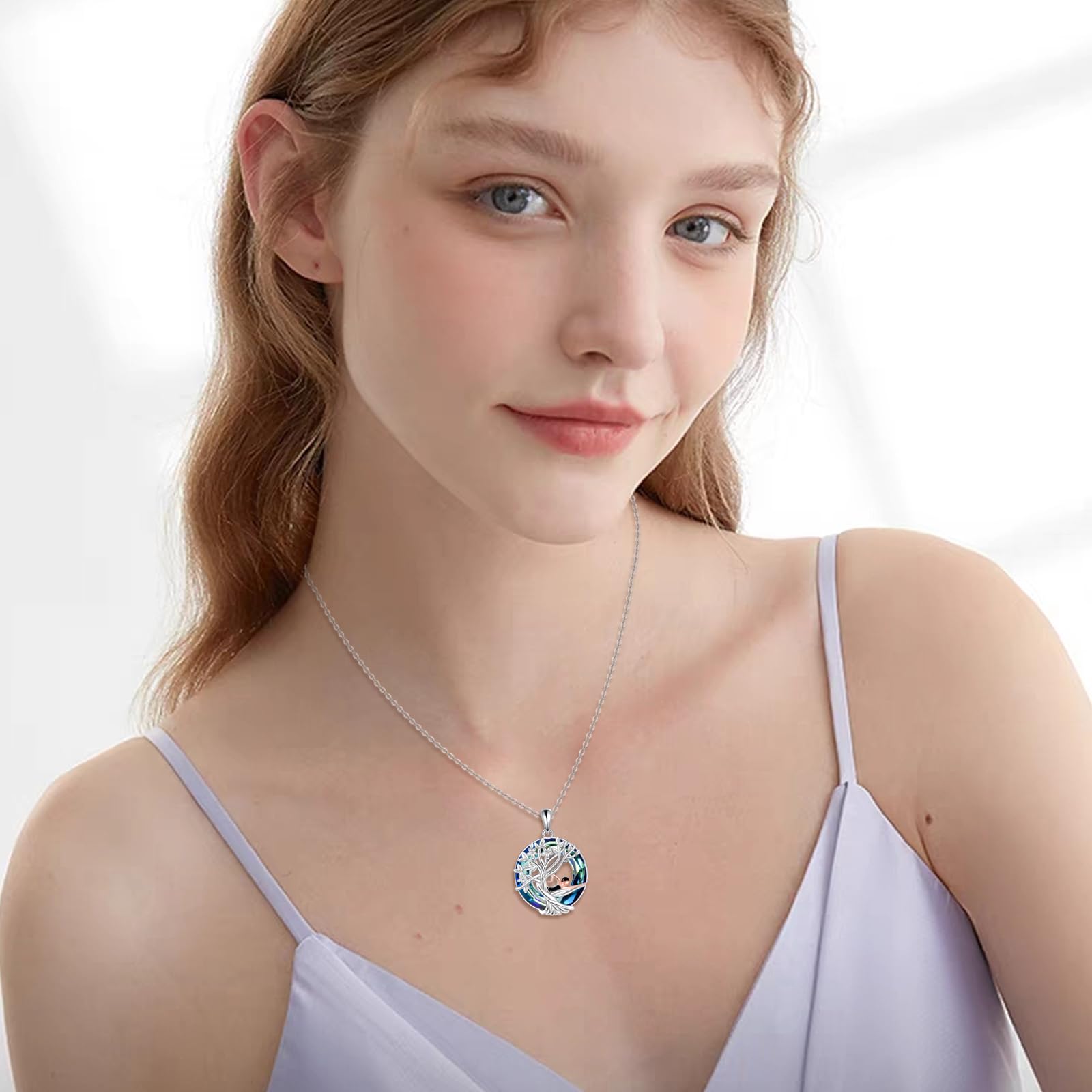 YFN Tree of Life Necklace Sterling Silver Crystal Jewelry Graduation Birthday Gifts for Women