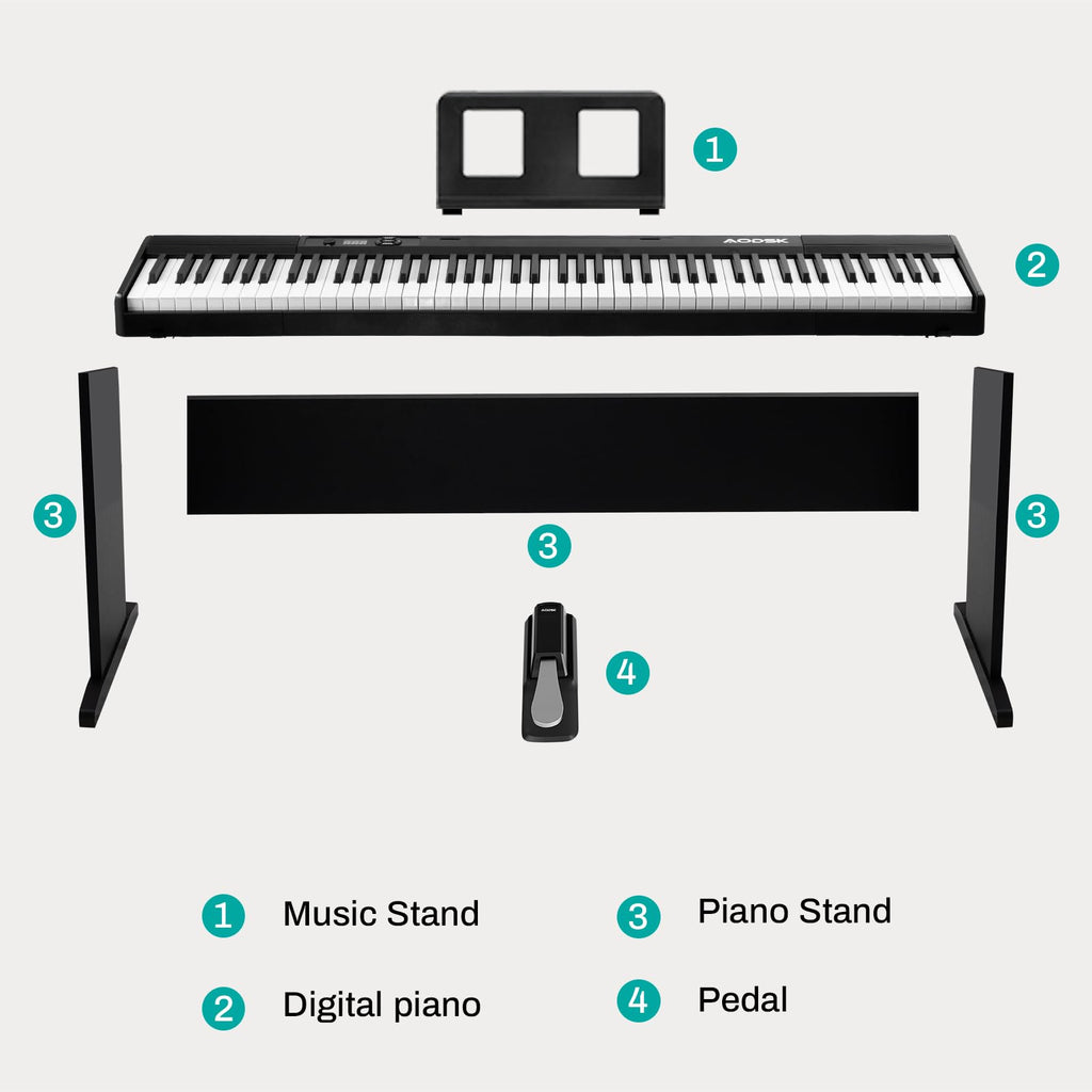 AODSK Digital Piano 88 Key Full Size Weighted Keyboard Overall Solid Wood Frame for Beginners with Sheet Music Stand Triple Pedal Power Adapter