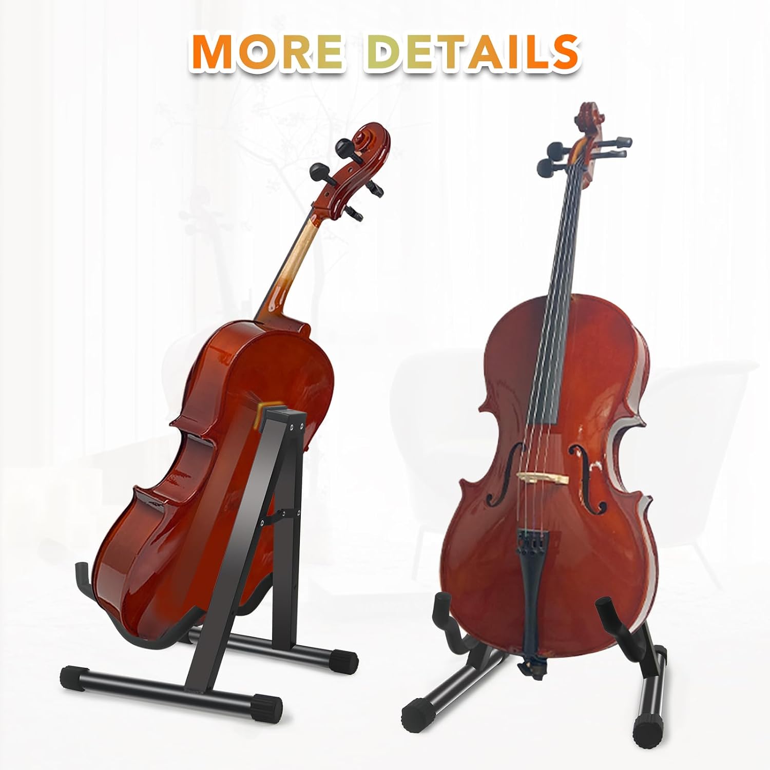 GeeWin Cello Stand,A-Frame Folding Violin Support Stand,Cello Holder for 1/8-4/4 Cellos, Guitar Stand,Guitars for Acoustic, Electric Guitar,Bass,Guitar Holder Stand,Black