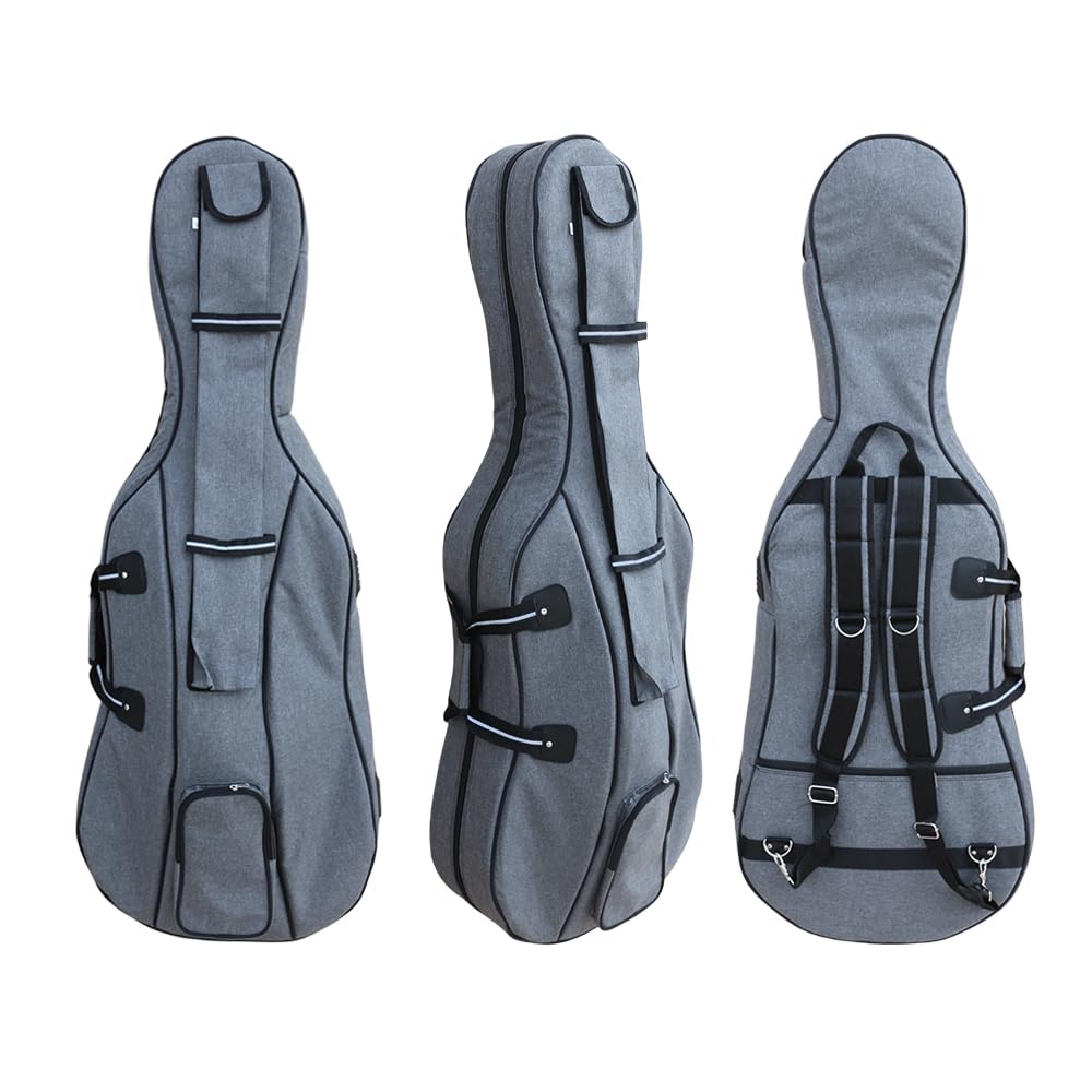 4/4 Cello Case Gig Bag for Classic Electric Cellos Heavy Duty Waterproof with Backpack Straps High Density Foam Padding Velour Lining Bow Rosin Pockets Music Sheet Storage (grey)