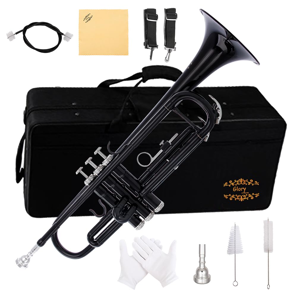 Glory Bb Trumpet - Trumpets for Beginner or Advanced Student with Case, pair of gloves-Gold