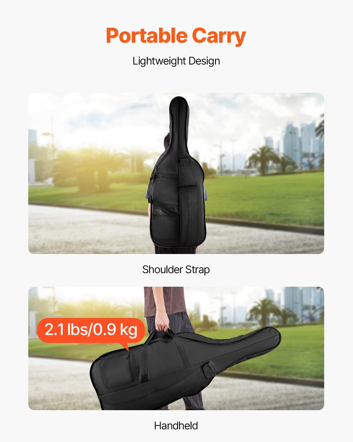 VEVOR 4/4 Full Size Cello Case, Lightweight Portable Travel Carrying Bag, with Dual Shoulder Straps, Anti-Scratch, Professional Cello-Shape, for Cello, Black