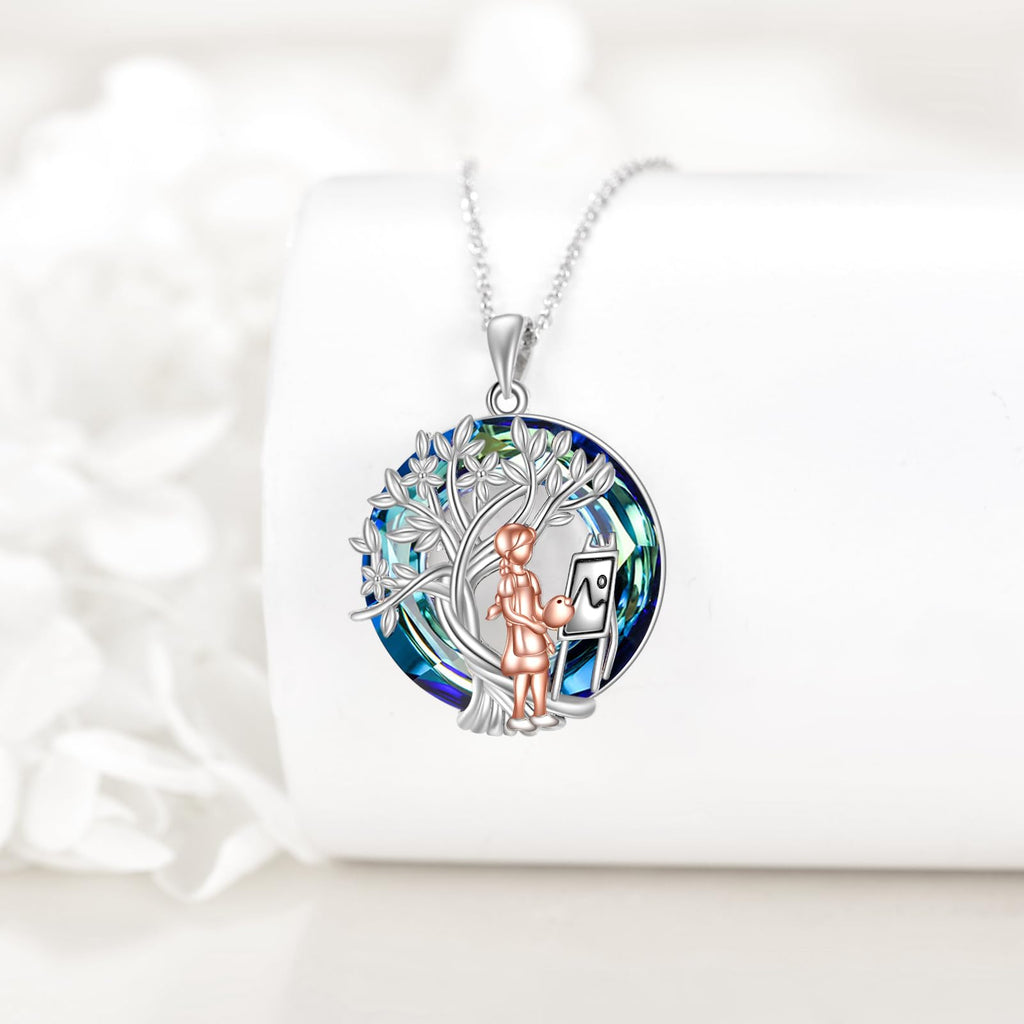 YFN Tree of Life Necklace Sterling Silver Crystal Jewelry Graduation Birthday Gifts for Women