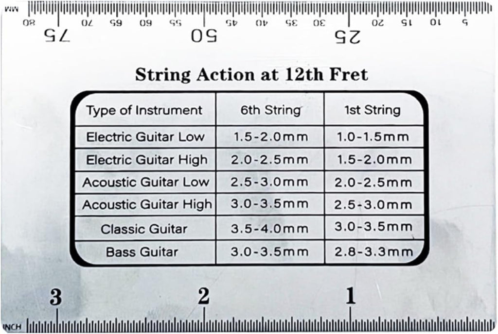 TopHomer String Action Gauge Ruler, Stainless Steel Guitar String Height Gauge with Inch & Metric Scales for Electric Acoustic Bass and Luthier Use