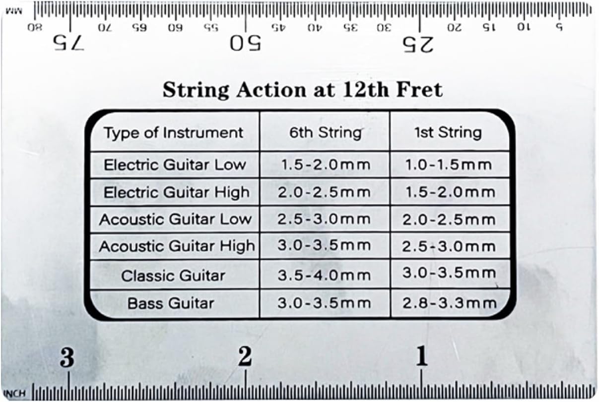 TopHomer String Action Gauge Ruler, Stainless Steel Guitar String Height Gauge with Inch & Metric Scales for Electric Acoustic Bass and Luthier Use