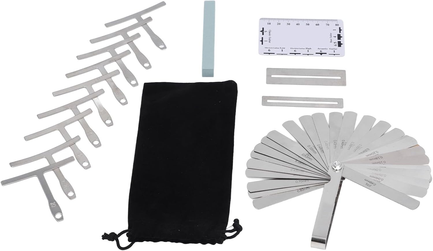 Jiawu Versatile Guitar Luthier Tool Set Efficient 32 Blade Feeler Gauge String Action Ruler for Accurate Measurements Stainless Steel Includes 9 Sizes