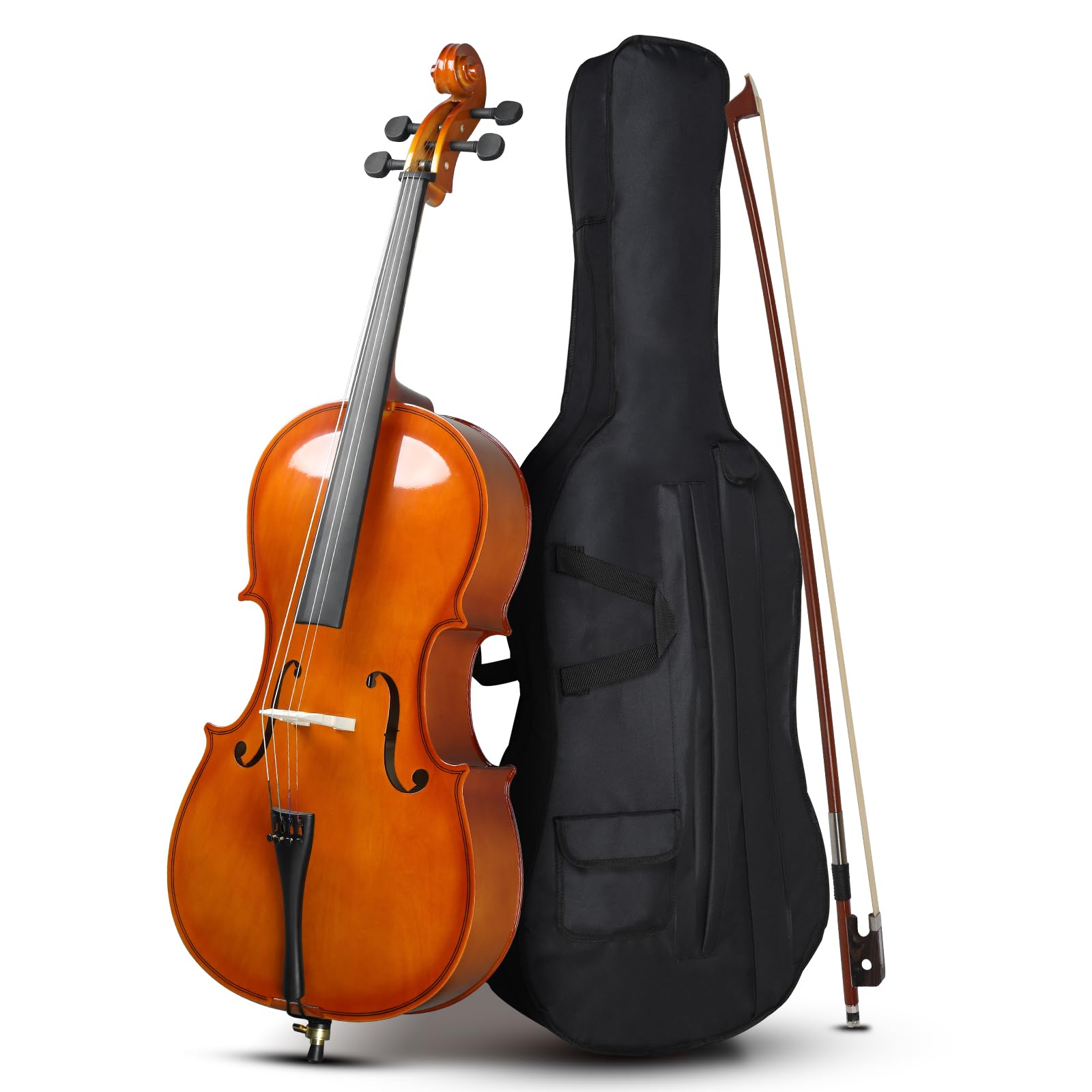 Ktaxon Full-Size Cello, Beginner Cello 4/4, Acoustic Cello Set with Portable Bag, Bow, Rosin, Bridge, Adults & Kids String Musical Instruments(White)